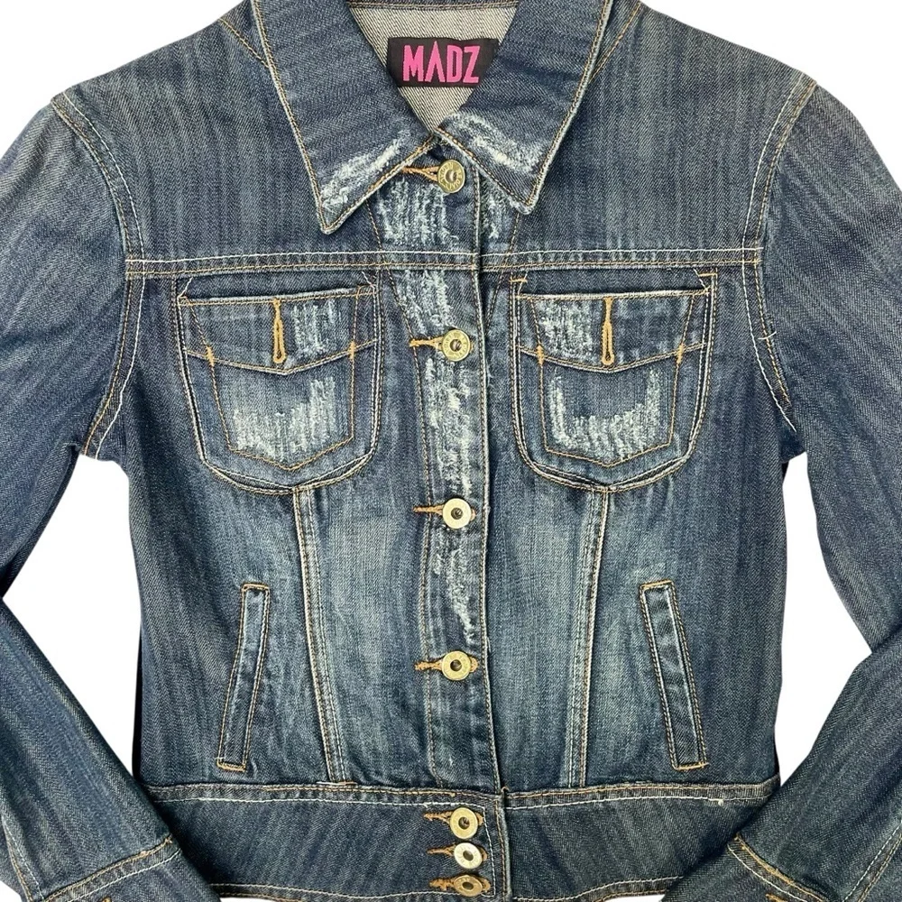 Custom Boho Chic Denim Jacket – Lion Velvet Back Detail, XS/S Form Fitting - Picture 9 of 17